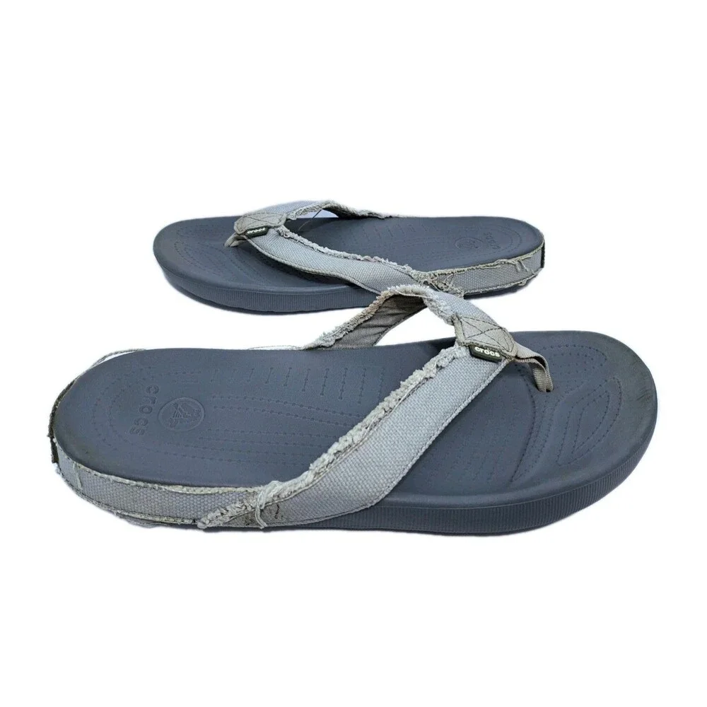 Crocs Santa Cruz Mens Size 10 Gray Distressed Casual Sandals Flip Flops